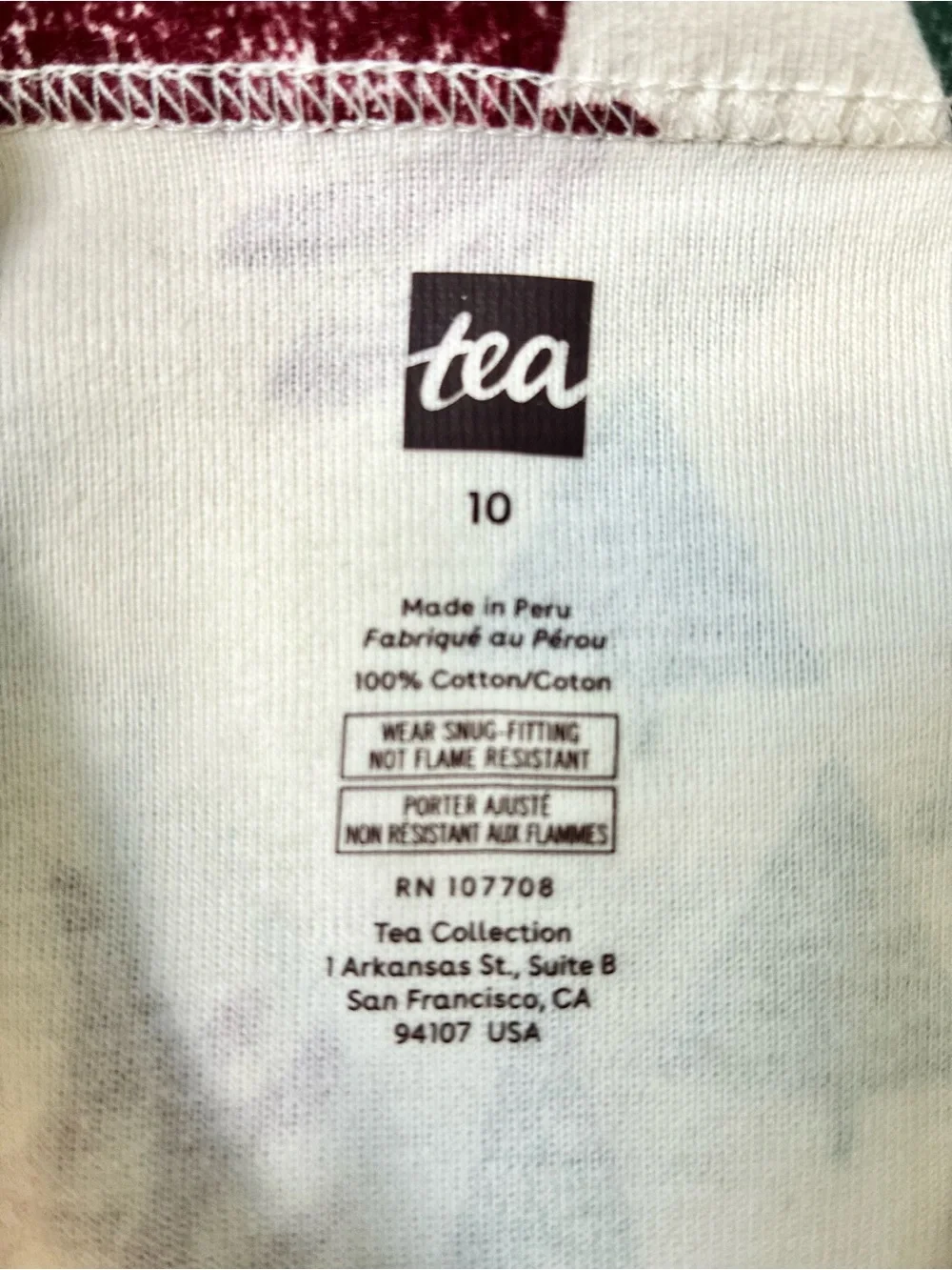 NWT - Tea Collection Holiday Pajamas (Cream/Burgundy/Green) Size 10